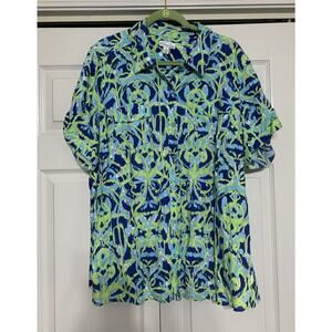 Kim Rogers 100% Linen Colorful Lagenlook Button Up Tunic Top Coastal Grandma 2X